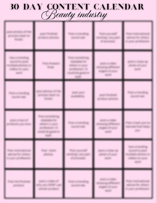 30 day content calendar(beauty industry)